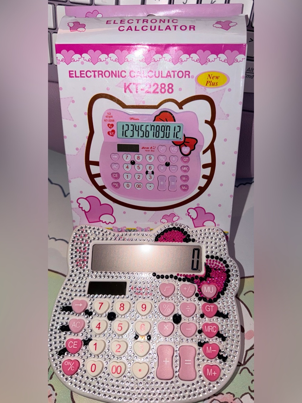 🎀NIB Pink Rhinestone Hello Kitty Style Calculator - Picture 2 of 3